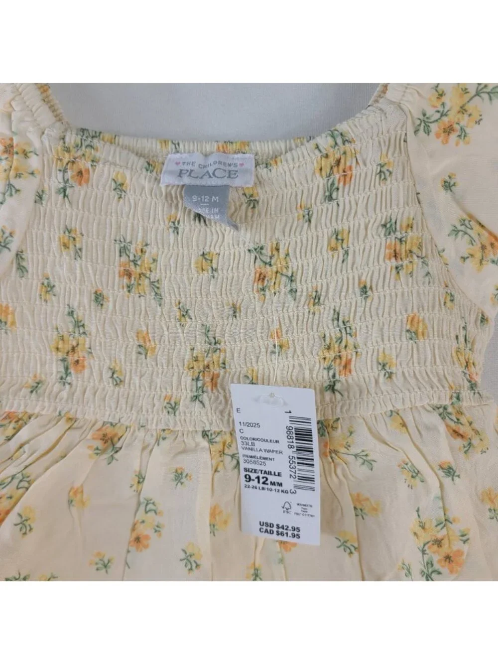 NEW The Children's Place Baby Girl Yellow Floral Dress With Bloomers 9-12 Mo